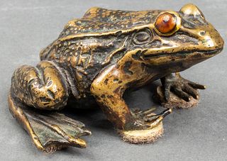 Linda Horn Bronze Frog Paperweight Sculpture