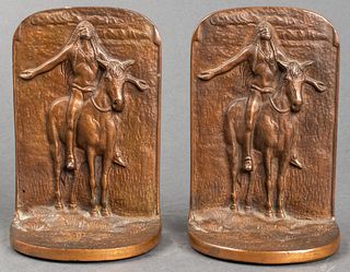 Native American on Horseback Bronze Bookends, Pr