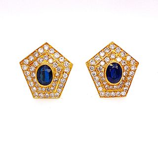 18k Gold, Diamonds & Sapphires modern clip Earrings