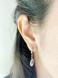 Unique Micro Pearls Diamond Platinum 18k Gold Drop Earrings
