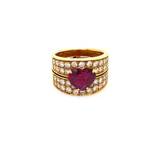 18k Gold Heart Shaped Ruby & Diamond Ring