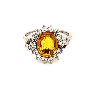 Platinum, Yellow Stone & Diamonds Ring