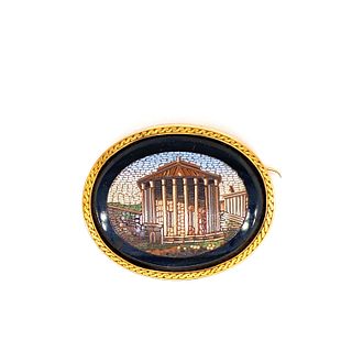18k Gold Micro Mosaic French Brooch