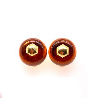 18k Gold Marina B Citrine Ball Clip Earrings