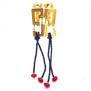 CARTIER 18k Gold, rope & Rubies Earrings