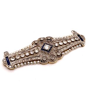 Platinum Diamond Sapphire Pearl Pendant