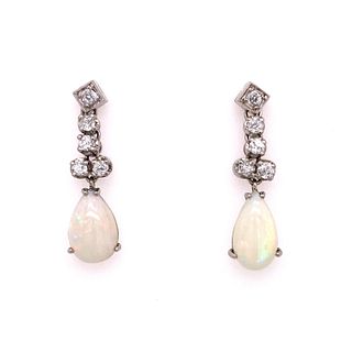 Platinum Diamond Opal Earrings