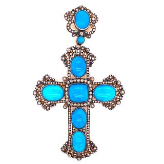 Golden & Silver Turquoise Diamond Cross