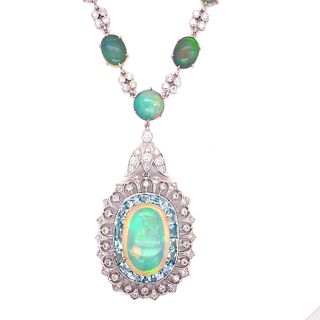 18K Opal Aqua Diamond Pendant