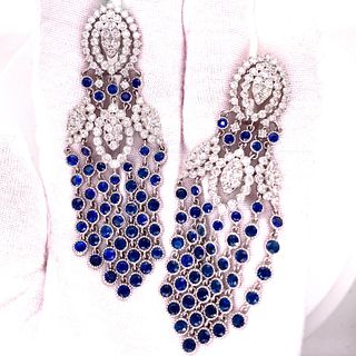 14K Diamond Sapphire Long Earrings