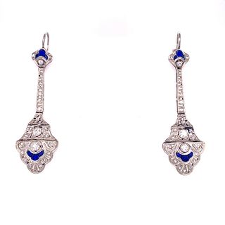 Platinum Diamonds Art Deco French Hanging Earrings