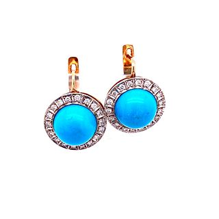 14k Gold Diamond & Turquoise Earring