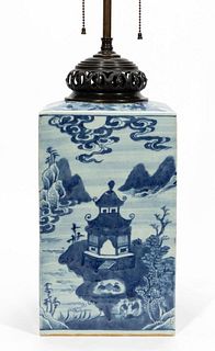 CHINESE PORCELAIN, BLUE & WHITE CANTON LAMP