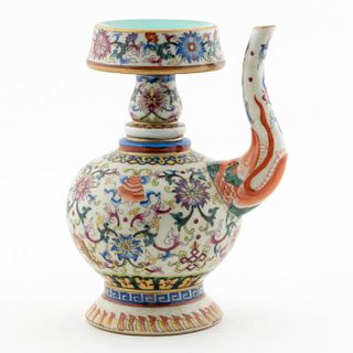 CHINESE TWO PART FLORAL MOTIF WINE EWER