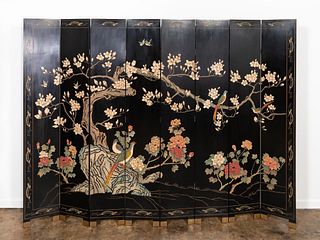 TALL BLACK LACQUERED CHINESE 8-PANEL FLOOR SCREEN