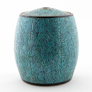 CHINESE TURQUOISE WOOD PATTERNED LIDDED JAR