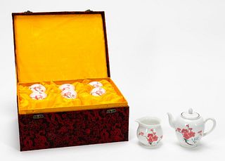 8PC CHINESE CHERRY BLOSSOM MOTIF PORCELAIN TEA SET