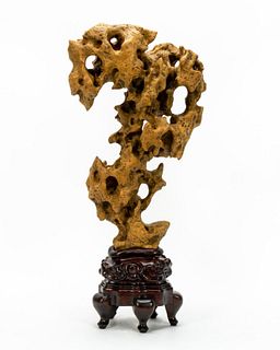 CHINESE SCHOLAR STYLE ROCK CARVED WOOD STAND