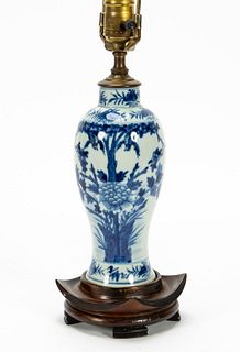 CHINESE BLUE & WHITE URN, MOUNTED AS A LAMP