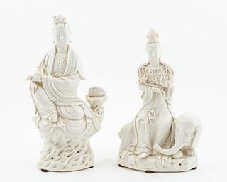 TWO CHINESE BLANC DE CHINE PORCELAIN FIGURES
