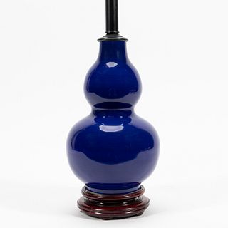 CHINESE COBALT BLUE GOURD VASE PORCELAIN LAMP