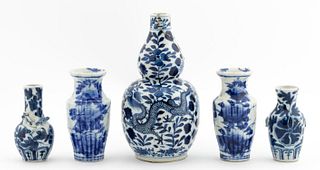 GROUP 5, CHINESE BLUE AND WHITE DIMINUTIVE VASES