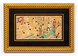 JAPANESE WOODBLOCK PRINT, DIPTYCH, FRAMED