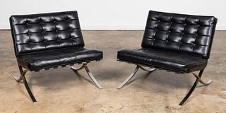 PAIR OF BARCELONA STYLE CHAIRS, BLACK LEATHER