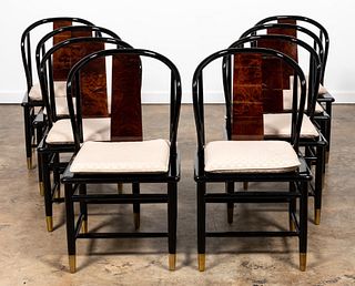 EIGHT HENREDON ASIAN STYLE DINING CHAIRS, LACQUER