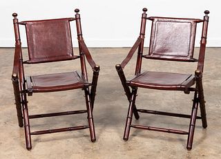 PAIR, PALECEK FOLDING LEATHER CAMPAIGN CHAIRS