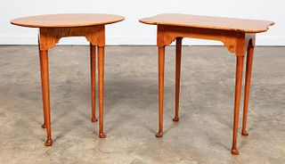 TWO ELDRED WHEELER TIGER MAPLE OCCASIONAL TABLES
