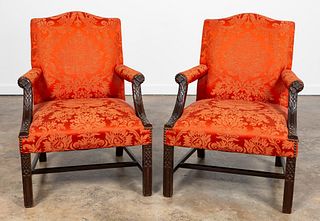 PAIR, CHIPPENDALE STYLE GAINSBOROUGH ARMCHAIRS