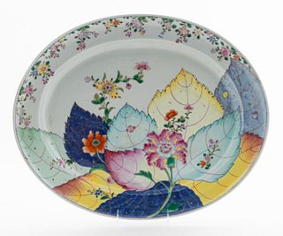 CHINESE EXPORT LARGE TOBACCO LEAF OVAL PLATTER