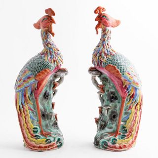 PAIR CHINESE EXPORT FAMILLE ROSE PHOENIX FIGURES