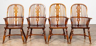 SET OF FOUR WOODEN WINDSOR ARMCHAIRS