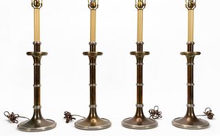 SET, FOUR CHAPMAN BRASS AND CHROME LAMPS