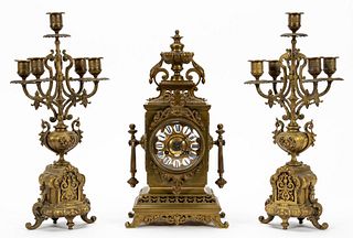 TIFFANY & CO. CLOCK AND ASSOCIATED CANDELABRA, 3PC