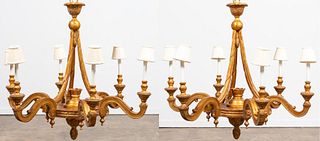 PAIR, LARGE BAROQUE STYLE GILT CHANDELIERS