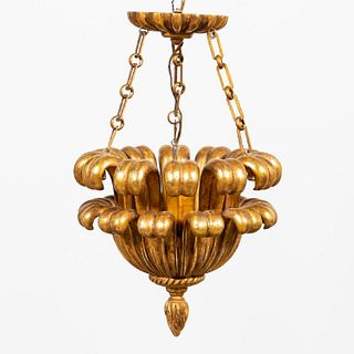 CARVED GILTWOOD 'DOUBLE-TIER LOTUS' CHANDELIER