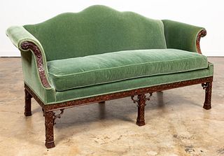 BAKER CHIPPENDALE STYLE GREEN MOHAIR SETTEE