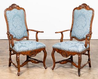 PAIR ITALIAN ROCOCO STYLE SHELL CARVED FAUTEUILS