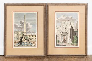 18TH C. PAIR ROMAN HAND COLORED ENGRAVINGS, FRAMED
