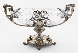 19TH C. FRENCH SILVERPLATE & CRYSTAL CENTERPIECE