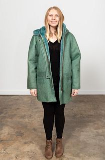 FENDISSIME GREEN SHEARLING COAT WITH HOOD