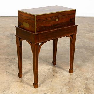 ENGLISH ROSEWOOD CAMPAIGN LAP DESK ON STAND
