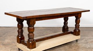 ENGLISH YEW WOOD TAVERN TABLE WITH TURNED LEGS