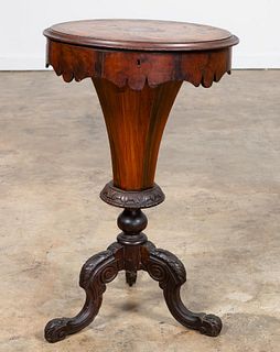 19TH C. VICTORIAN BURL MARQUETRY INLAID WORK TABLE