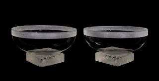 PAIR, OVERSIZED FROSTED GLASS CENTERPIECE BOWLS