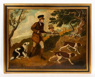 19TH C, ENGLISH HUNTING SCENE, OIL ON CANVAS