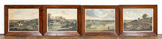 4 PCS, HUNTING SCENES IN MATCHING ROSEWOOD FRAMES
